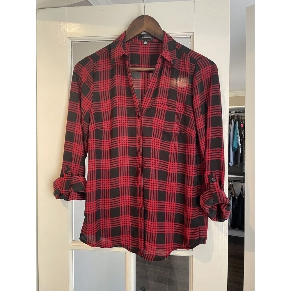 The Limited Button Down Shirt Red/Black‎ Buffalo Plaid Lightweight XS Christmas